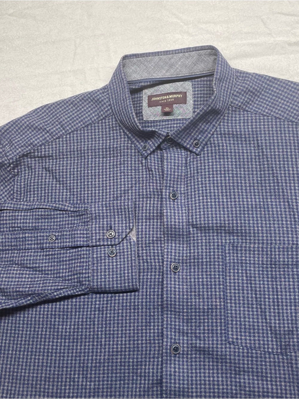 Johnston & Murphy Blue Micro-Check Button-Down Shirt